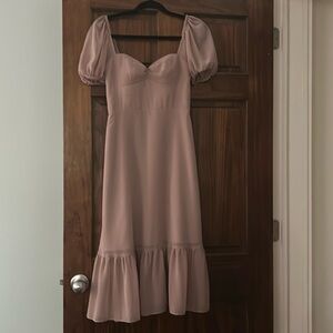 Tea length Azazie dress (“Baby”) in taupe